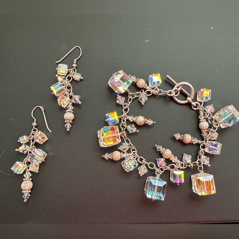 Clear Crystal Charm Bracelet & Earrings (Set)